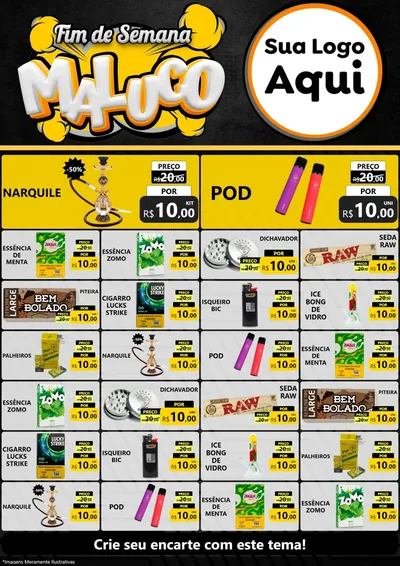 Modelo de Encarte para Encarte A4 Vertical com o tema Fim de Semana Maluco para Tabacaria