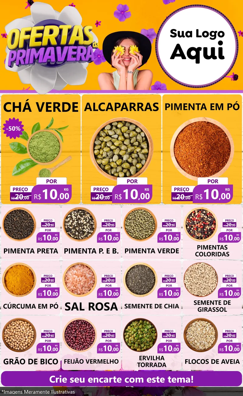 Modelo de Encarte para Encarte Grande com o tema Ofertas Da Primavera para Produtos Naturais