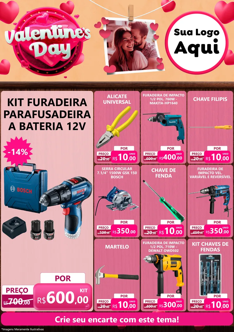 Modelo de Encarte para Encarte A4 Vertical com o tema Valentine's Day para Maquinas e Ferramentas