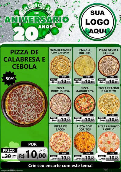 Modelo de Encarte para Encarte A4 Vertical com o tema Promoção de Aniversário - 20 Anos para Pizzaria
