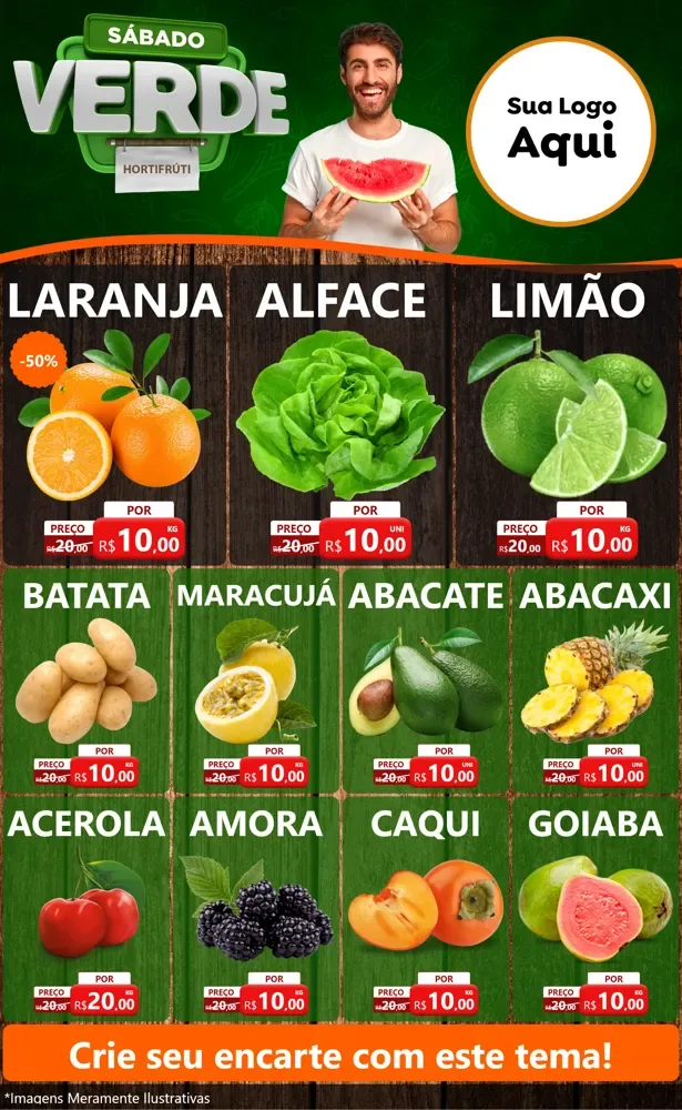 Modelo de Encarte para Encarte Grande com o tema Sábado Verde para Hortifrúti
