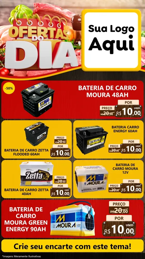 Modelo de TV para TV Vertical com o tema Ofertas do Dia para Baterias Elétricas