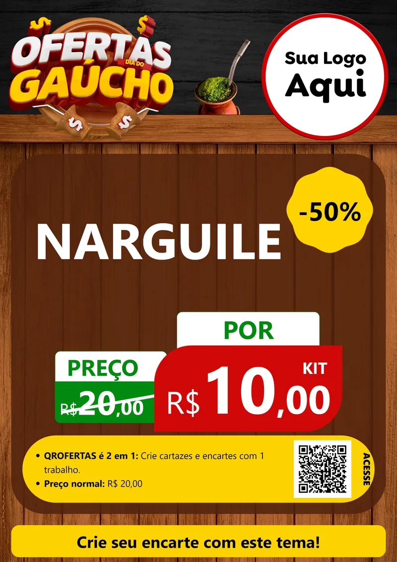 Modelo de Cartaz para Cartaz A4 Vertical com o tema Ofertas Dia do Gaúcho para Tabacaria