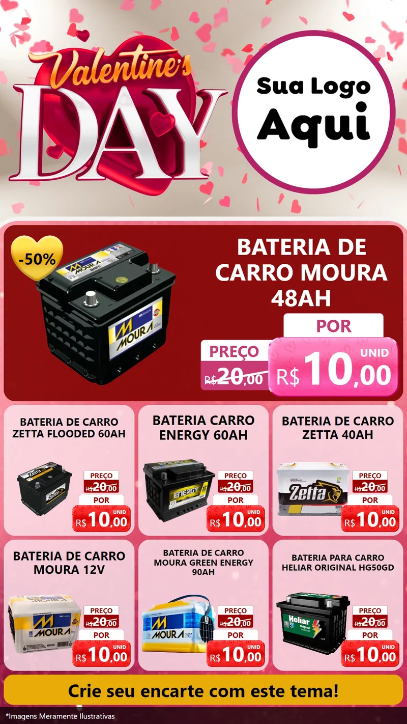 Modelo de Rede Social para Stories com o tema Valentine's Day para Baterias Elétricas