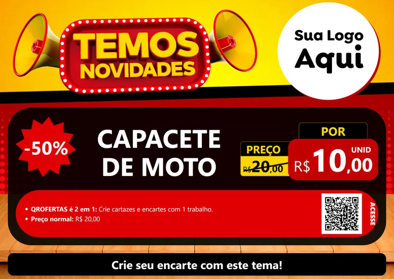 Modelo de Cartaz para Cartaz A4 Horizontal com o tema Temos Novidades para Moto peças