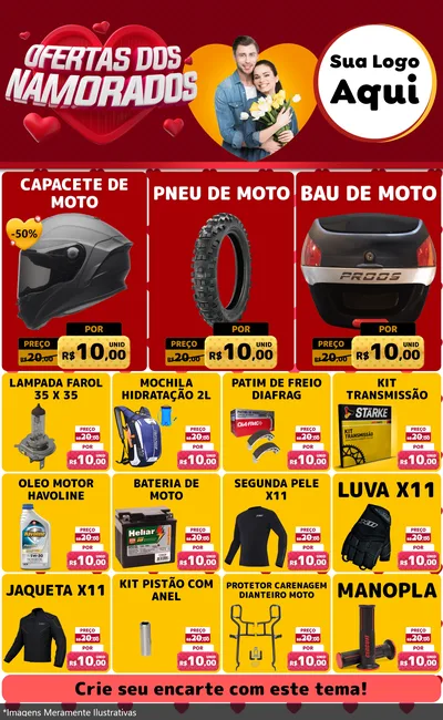 Modelo de Encarte para Encarte Grande com o tema Ofertas Dos Namorados para Moto peças