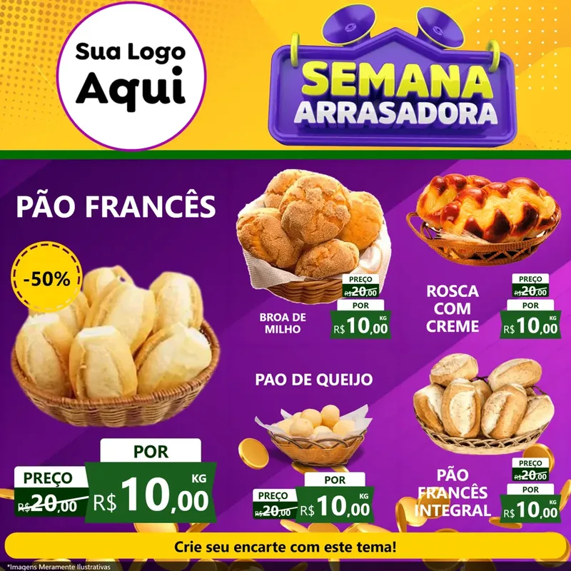 Modelo de Rede Social para Feed Facebook com o tema Semana Arrasadora para Padaria