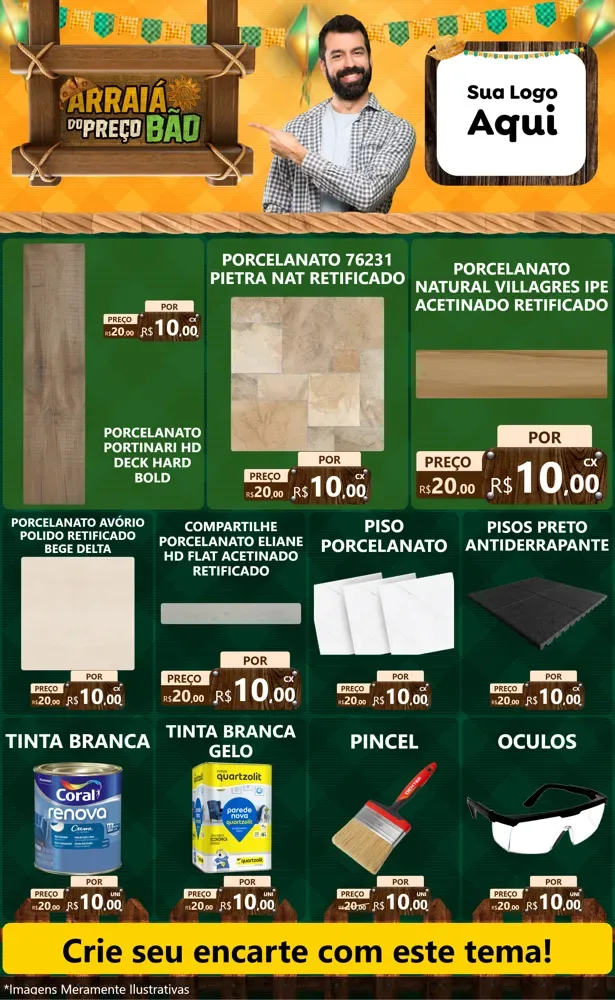 Modelo de Encarte para Encarte Grande com o tema Arraiá do preço bão para Pisos e revestimentos