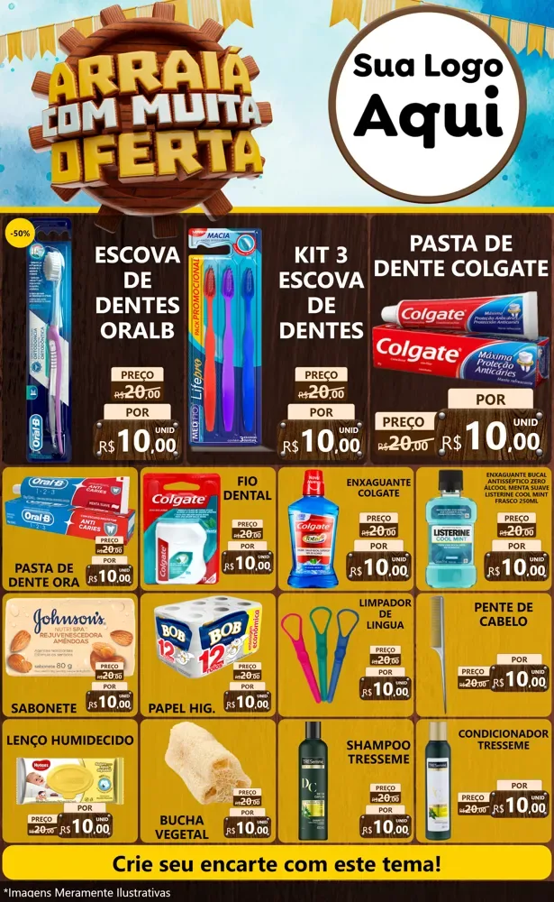 Modelo de Encarte para Encarte Grande com o tema Ofertas de São João - Junina para Higiene Pessoal