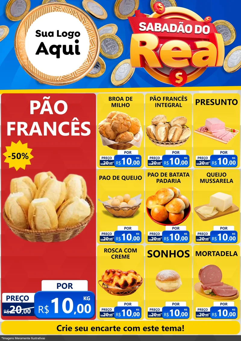 Modelo de Encarte para Encarte A4 Vertical com o tema Sabadão do Real para Padaria