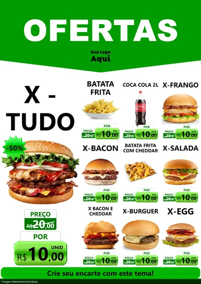 Modelo de Encarte para Encarte A4 Vertical com o tema Ofertas Verde Cartaz para Hamburgueria