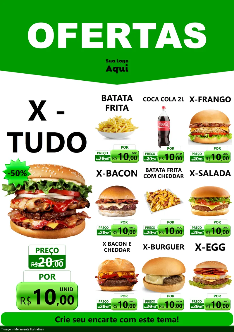 Modelo de Encarte para Encarte A4 Vertical com o tema Ofertas Verde Cartaz para Hamburgueria