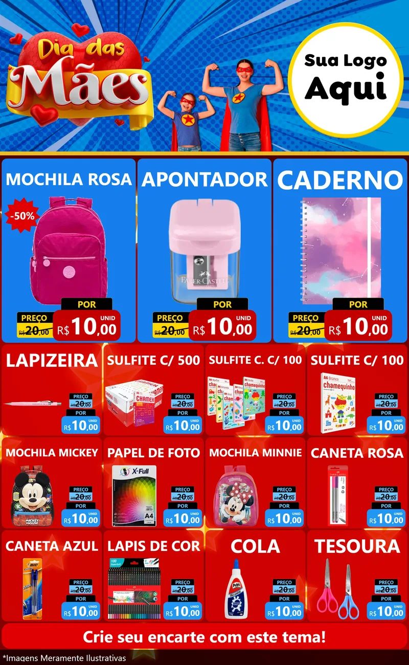 Modelo de Encarte para Encarte Grande com o tema Dia das Mães para Papelaria