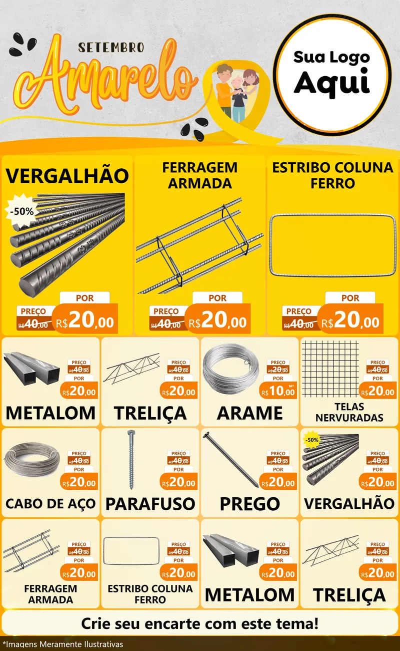 Modelo de Encarte para Encarte Grande com o tema Setembro Amarelo para Ferragens