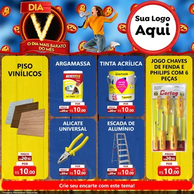 Modelo de Rede Social para Feed Facebook com o tema Dia V - O Dia Mais Barato Do Mês para Material para Construção