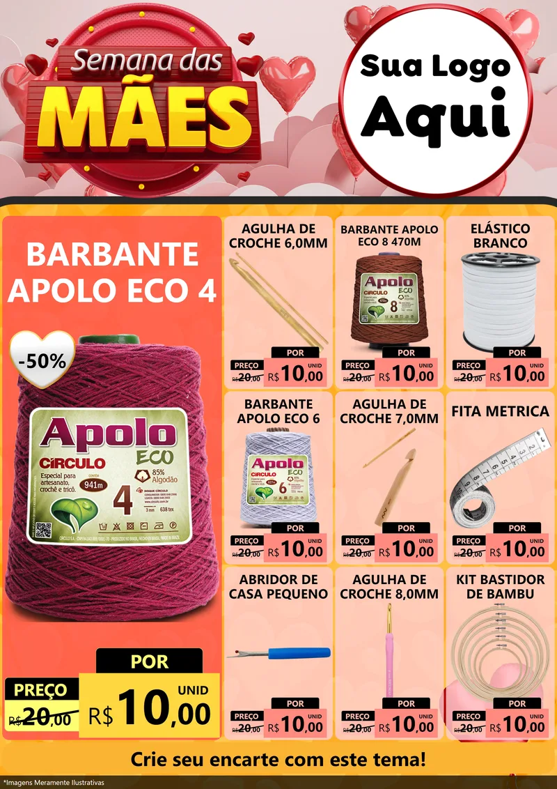Modelo de Encarte para Encarte A4 Vertical com o tema Semana das Mães para Armarinho e Aviamentos