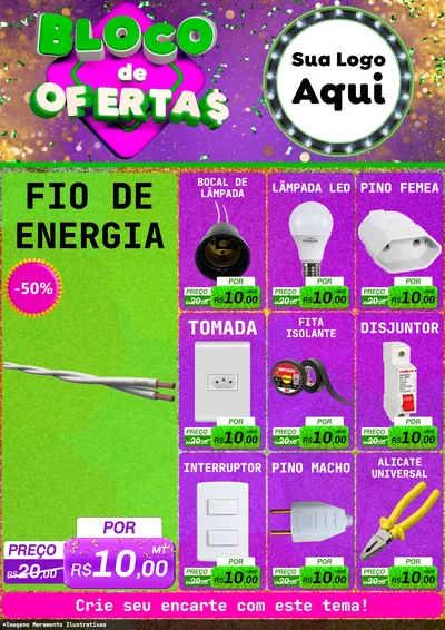 Modelo de Encarte para Encarte A4 Vertical com o tema Bloco de Ofertas para Materiais Elétricos