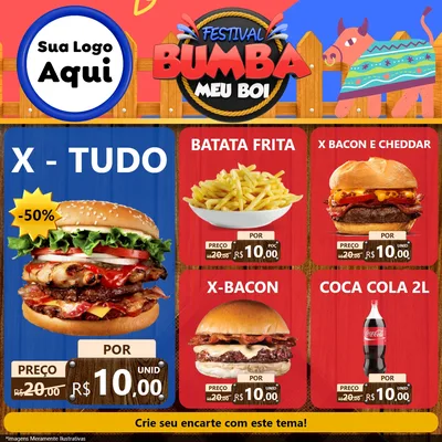 Modelo de Rede Social para Feed Facebook com o tema Festival Bumba Meu Boi para Hamburgueria