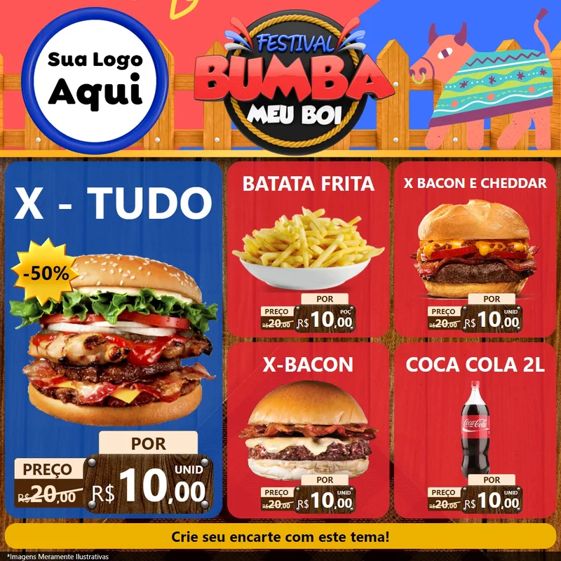 Modelo de Rede Social para Feed Facebook com o tema Festival Bumba Meu Boi para Hamburgueria