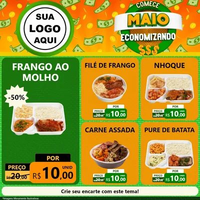 Modelo de Rede Social para Feed Facebook com o tema Comece Maio Economizando para Restaurante