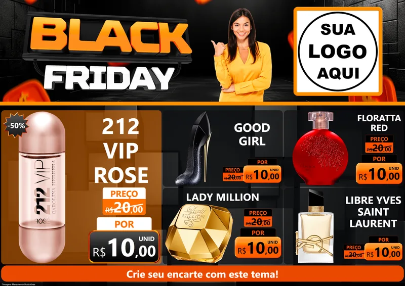 Modelo de Encarte para Encarte A4 Horizontal com o tema Black Friday para Perfumes