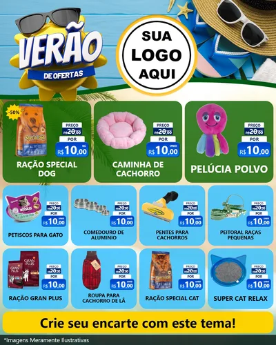 Modelo de Rede Social para Feed Instagram com o tema Verão de Ofertas para Pet Shop