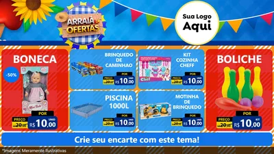 Modelo de TV para TV Horizontal com o tema Arraiá de Ofertas para Brinquedos