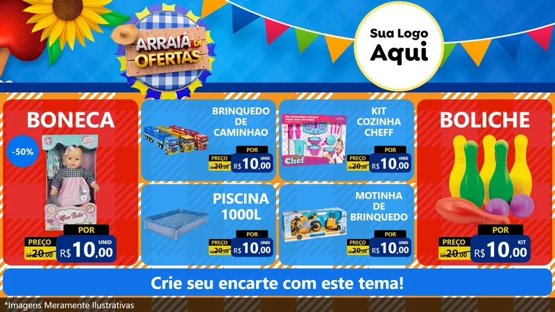 Modelo de TV para TV Horizontal com o tema Arraiá de Ofertas para Brinquedos