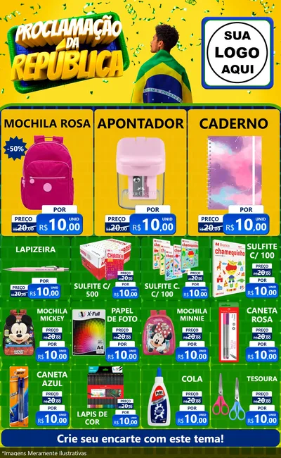 Modelo de Encarte para Encarte Grande com o tema Proclamação da República para Papelaria