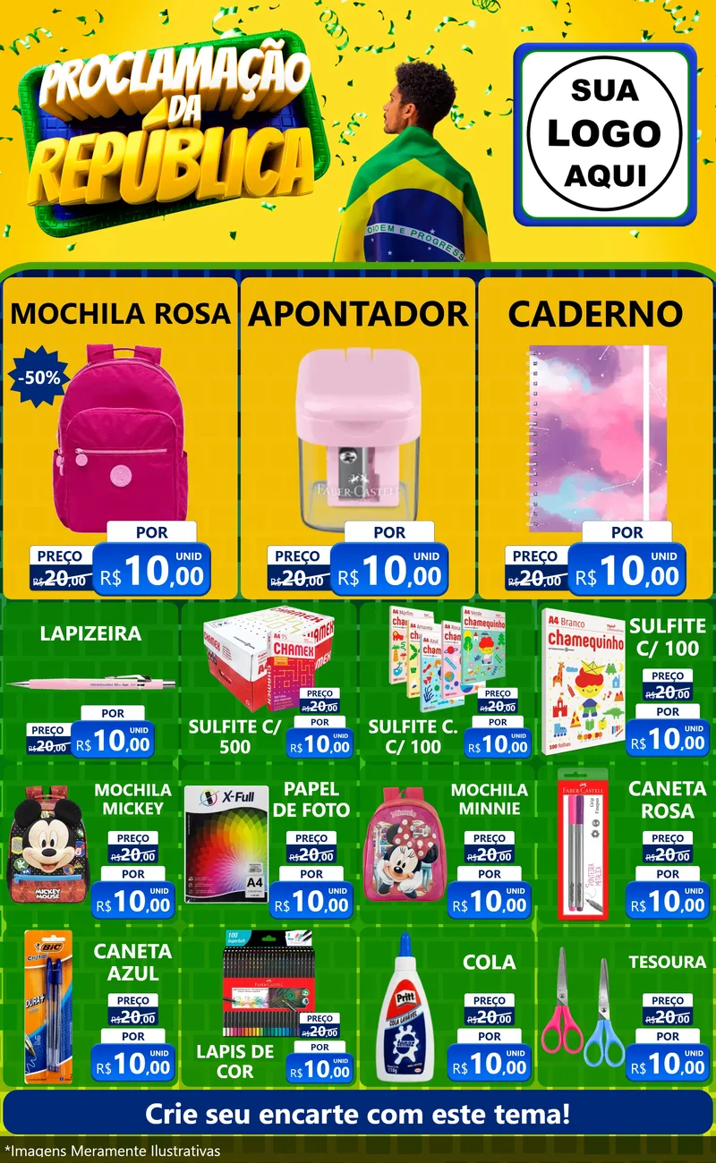 Modelo de Encarte para Encarte Grande com o tema Proclamação da República para Papelaria