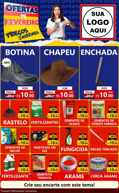 Modelo de Encarte para Encarte Grande com o tema Ofertas de Fevereiro - Preços Incríveis para Agropecuária