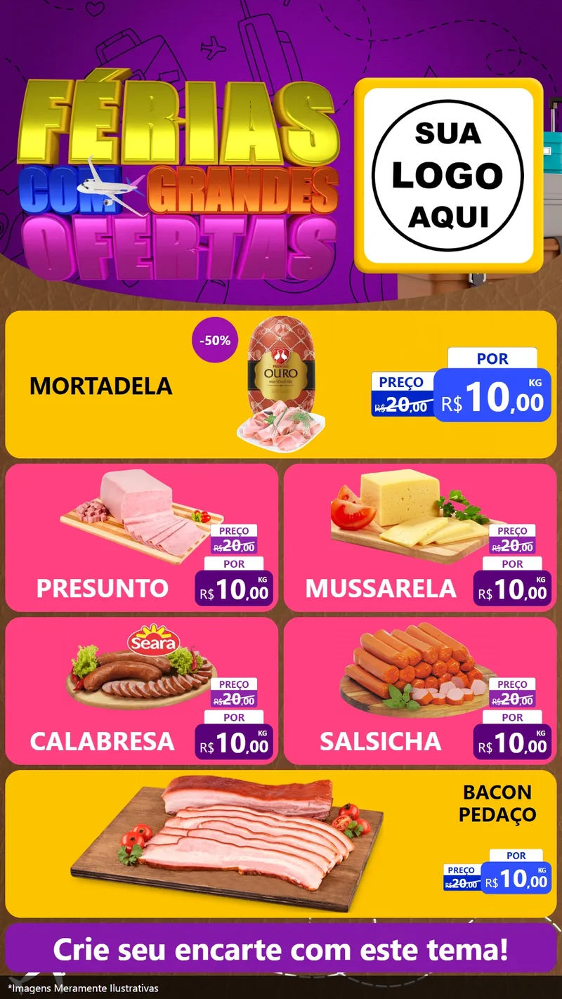 Modelo de TV para TV Vertical com o tema Férias com Grandes Ofertas para Frios e Laticínios
