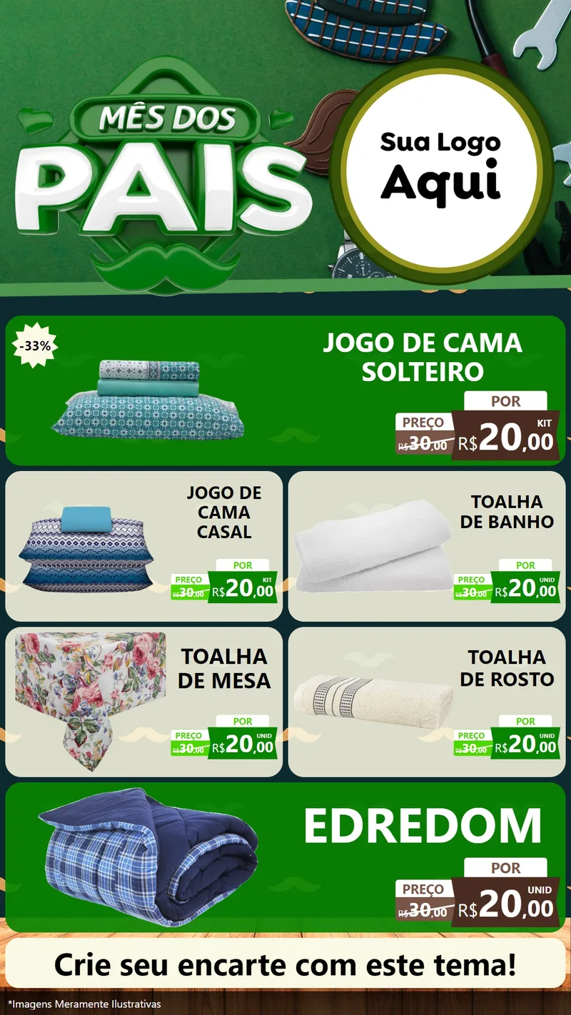 Modelo de TV para TV Vertical com o tema Mês dos Pais para Cama, Mesa e Banho