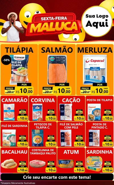 Modelo de Encarte para Encarte Grande com o tema Sexta-feira Maluca para Peixaria