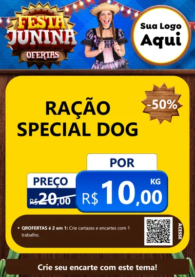Modelo de Cartaz para Cartaz A4 Vertical com o tema Festa Junina Ofertas para Pet Shop