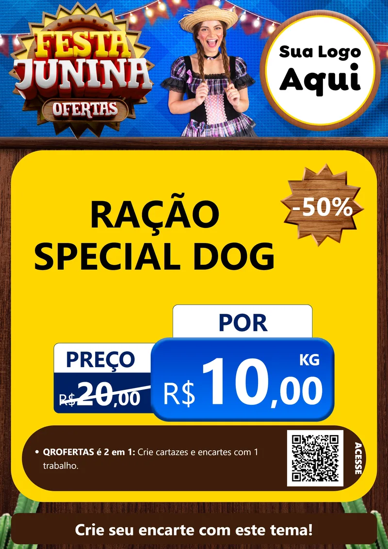 Modelo de Cartaz para Cartaz A4 Vertical com o tema Festa Junina Ofertas para Pet Shop