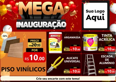 Modelo de Encarte para Encarte A4 Horizontal com o tema Mega Inauguração para Material para Construção