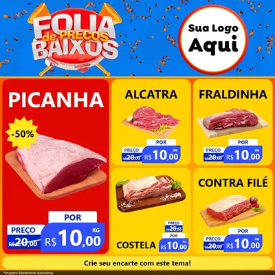 Modelo de Rede Social para Feed Facebook com o tema Folia de Preços Baixos para Açougue