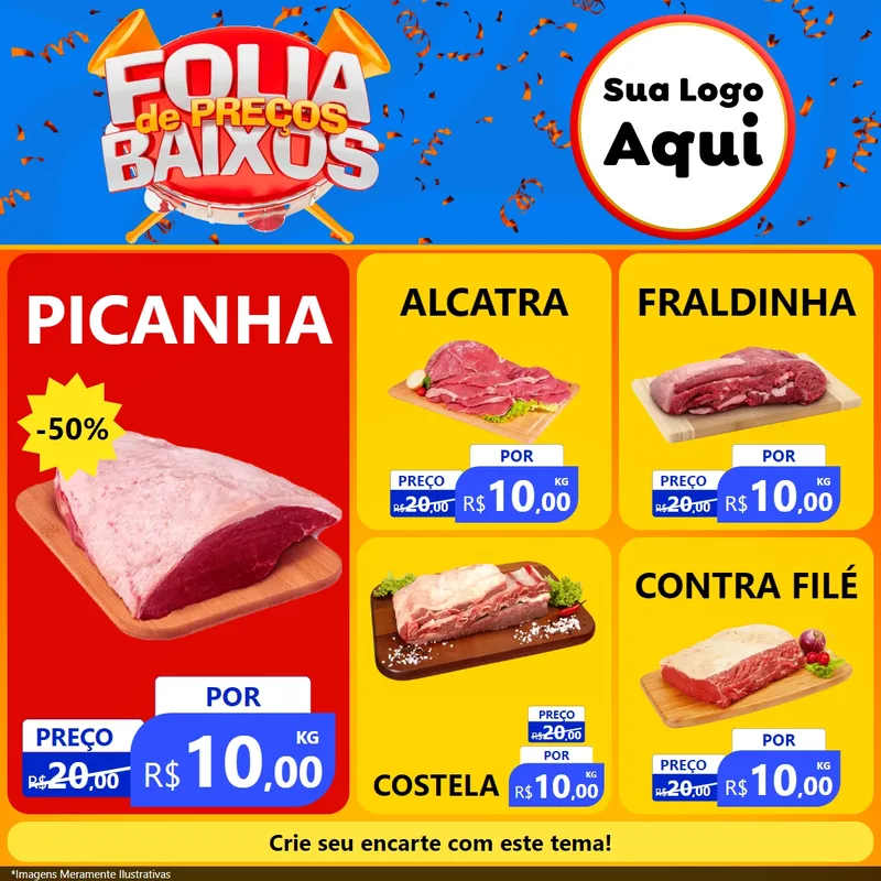 Modelo de Rede Social para Feed Facebook com o tema Folia de Preços Baixos para Açougue