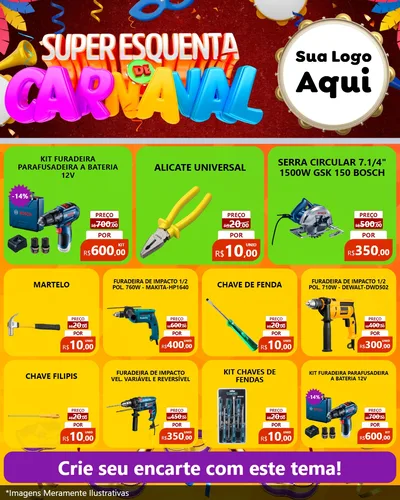 Modelo de Rede Social para Feed Instagram com o tema Super Esquenta de Carnaval para Maquinas e Ferramentas