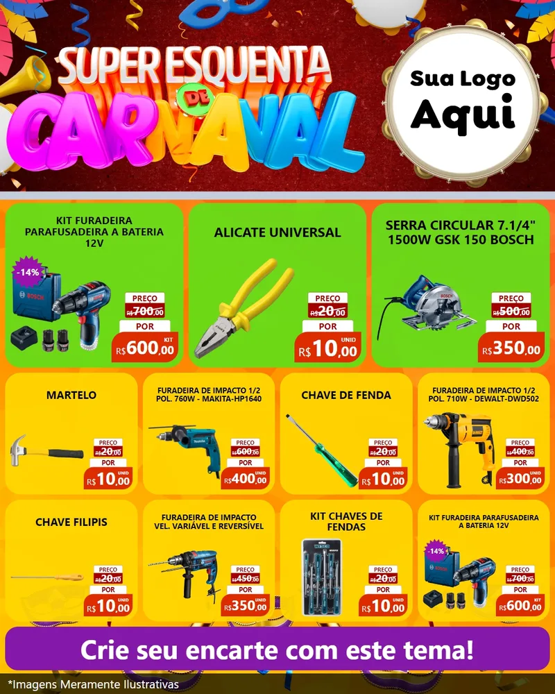 Modelo de Rede Social para Feed Instagram com o tema Super Esquenta de Carnaval para Maquinas e Ferramentas