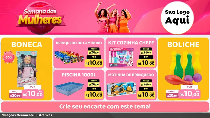 Modelo de TV para TV Horizontal com o tema Semana das Mulheres para Brinquedos