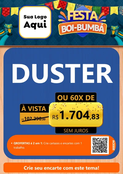 Modelo de Cartaz para Cartaz A4 Vertical com o tema Festa Boi Bumbá para Concessionaria de Carros