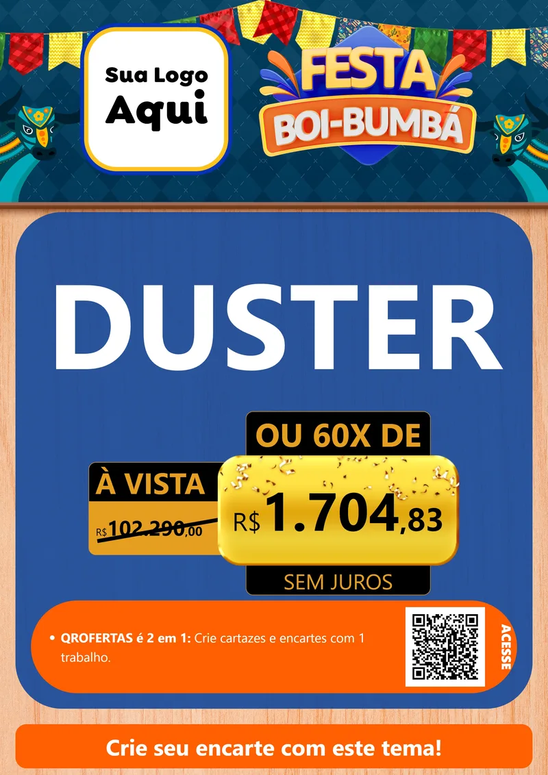 Modelo de Cartaz para Cartaz A4 Vertical com o tema Festa Boi Bumbá para Concessionaria de Carros