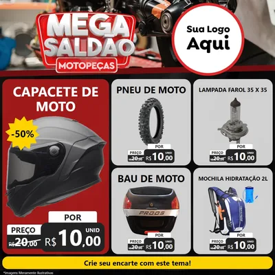 Modelo de Rede Social para Feed Facebook com o tema Mega Saldão - Motopeças para Moto peças