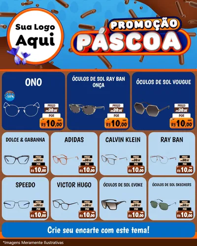 Modelo de Rede Social para Feed Instagram com o tema Promoção Páscoa para Óticas
