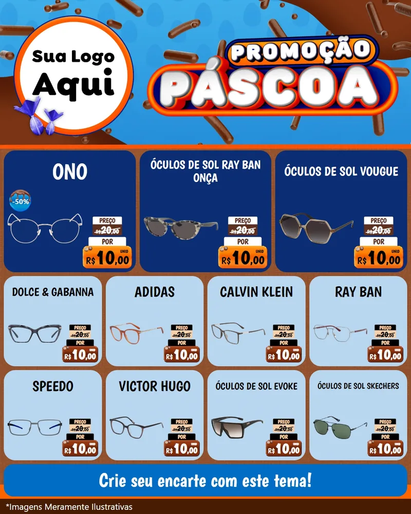 Modelo de Rede Social para Feed Instagram com o tema Promoção Páscoa para Óticas