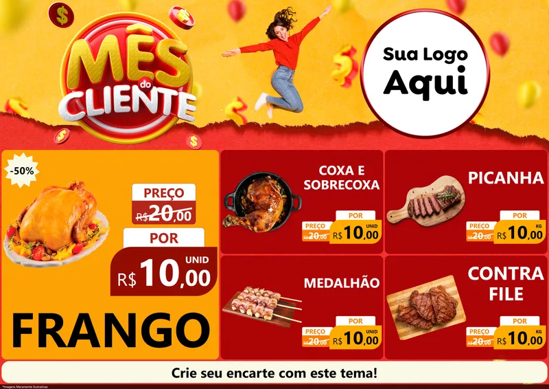 Modelo de Encarte para Encarte A4 Horizontal com o tema Mês do Cliente para Assados