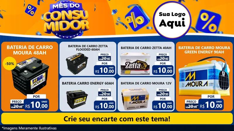 Modelo de TV para TV Horizontal com o tema Mês do Consumidor para Baterias Elétricas