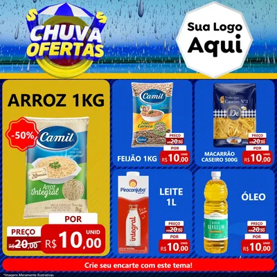 Modelo de Rede Social para Feed Facebook com o tema Chuva de Ofertas para Supermercado